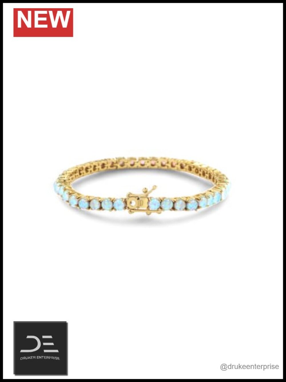 18K Gold Plated Blue Opal Tennis Bracelet for Women - Classic Chain